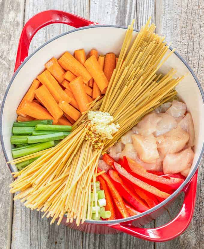 All the Ingredients in One Pot Chicken Lo Mein