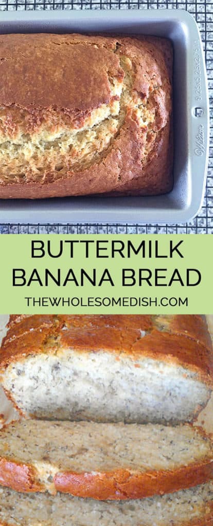 2 image collage with text showing Buttermilk Banana Bread