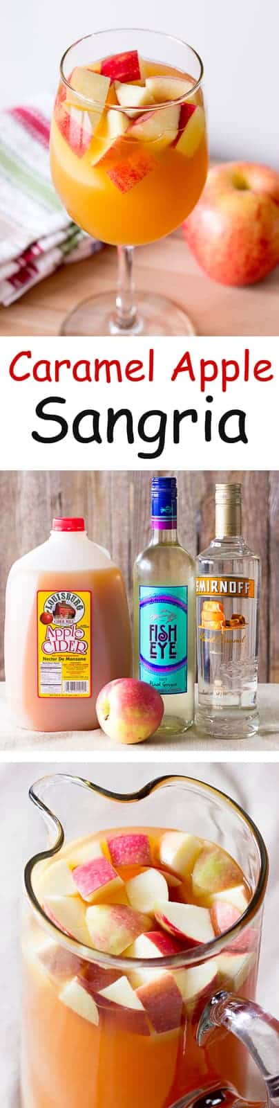 Caramel Apple Sangria Recipe - Apple cider sangria with caramel vodka & white wine. This is the best easy Fall sangria recipe.
