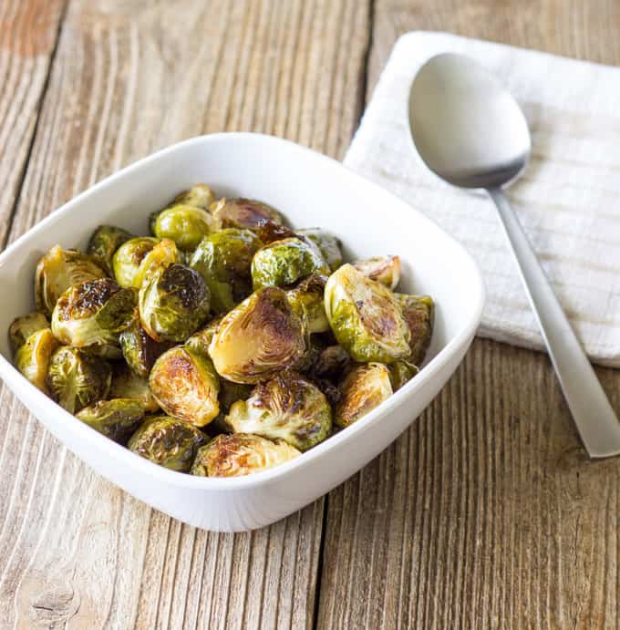 Maple Syrup Roasted Brussel Sprouts in a serving bowl