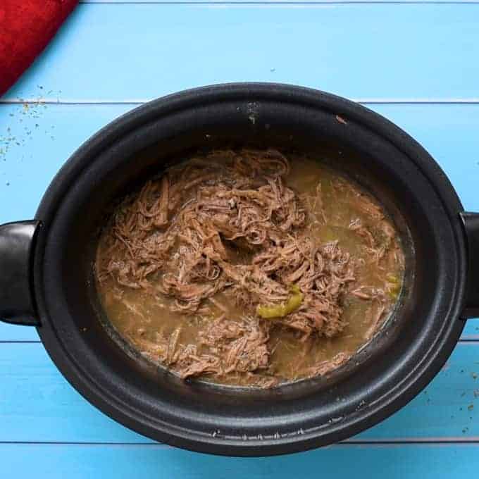 Crock Pot full of shredded Italian Beef