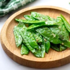 Sugar Snap Peas with Garlic on a serving plate