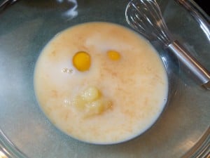 wet bread ingredients in a bowl