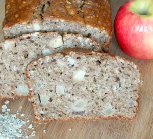 sliced apple cinnamon oatmeal bread on a cutting board