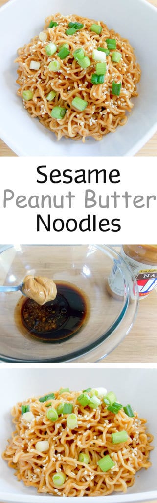 3 image collage with text showing Sesame Peanut Noodles