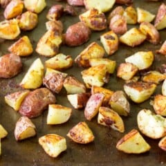 Salt and Vinegar Roasted Potatoes on a baking sheet