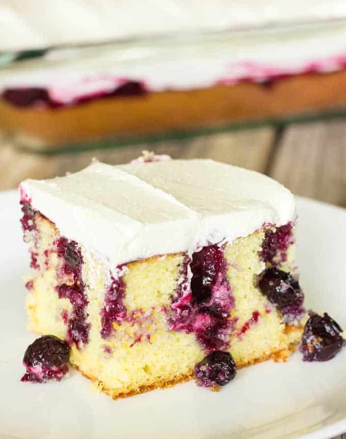 Blueberry Lemon Poke Cake - The Wholesome Dish