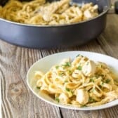 white bowl full of One Pot Cajun Chicken Alfredo