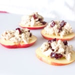 Cranberry Tuna Salad on 4 Apple Slices on a white board