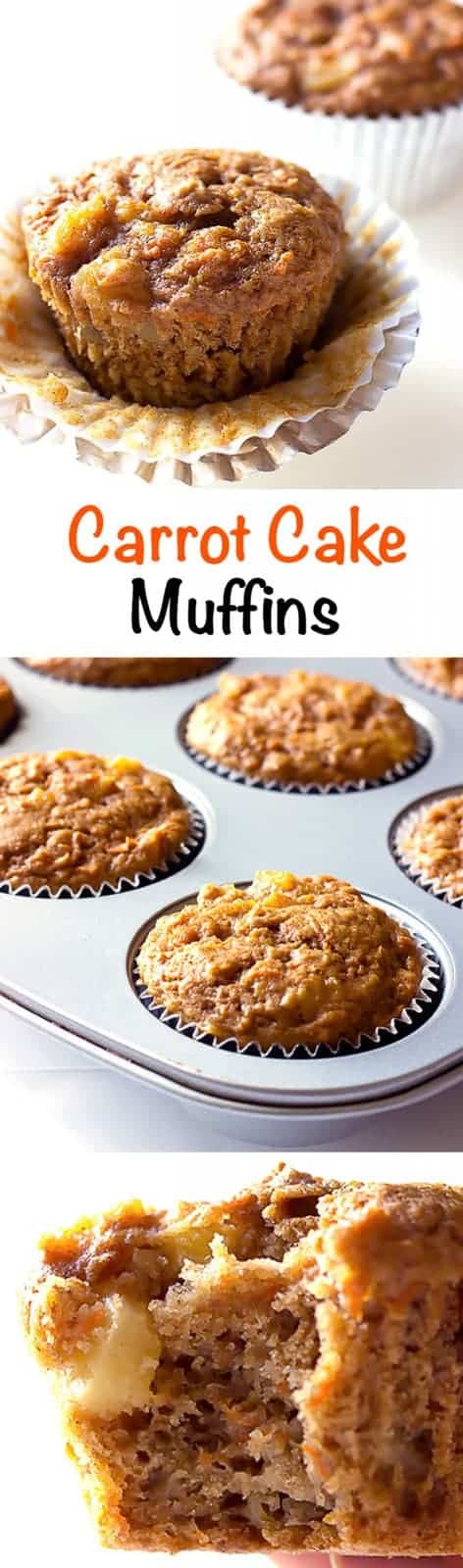 3 image collage with text showing Carrot Cake Muffins