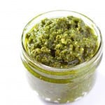 glass jar full of Basil Pesto with Almonds