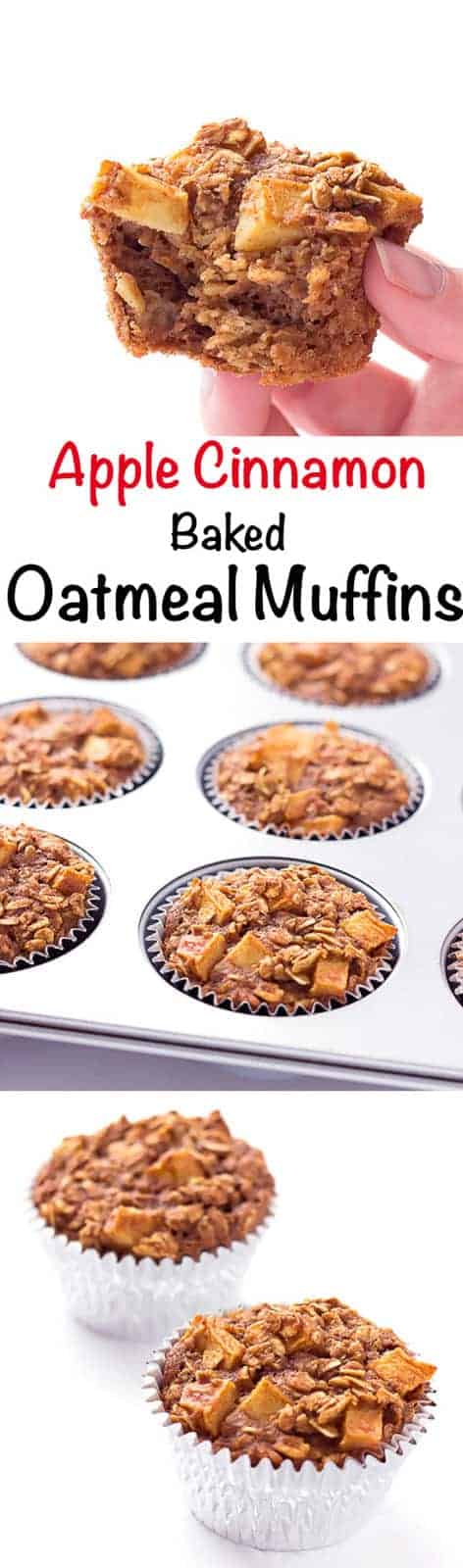 3 image collage with text showing Apple Cinnamon Baked Oatmeal Muffins