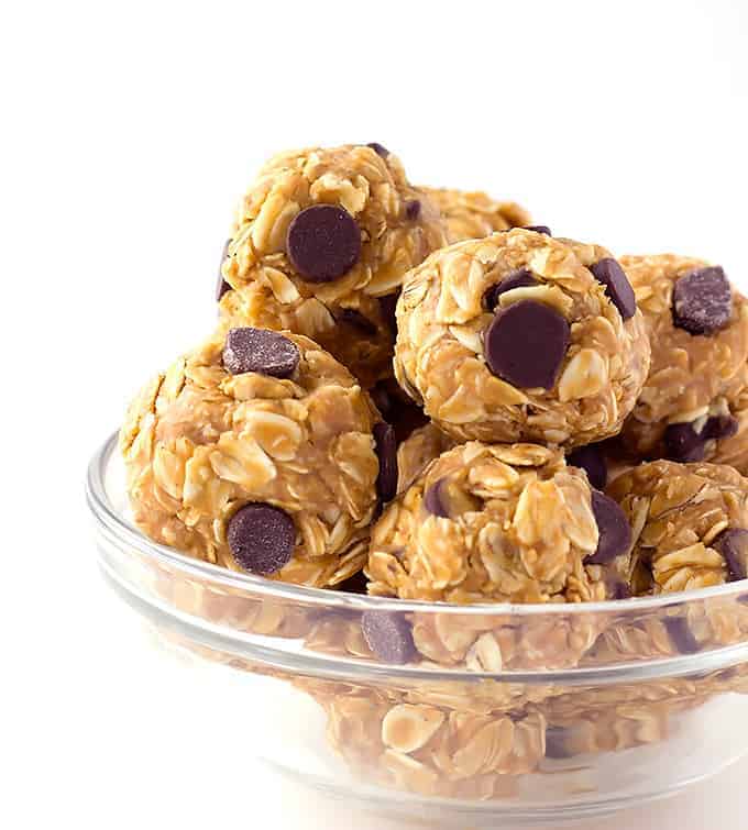 small glass bowl full of No Bake 4 Ingredient Energy Bites