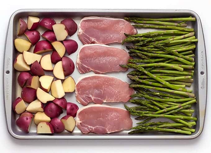 Sheet Pan with Pork Chops Potatoes & Asparagus