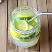 mason jar full of mint cucumber lemonade
