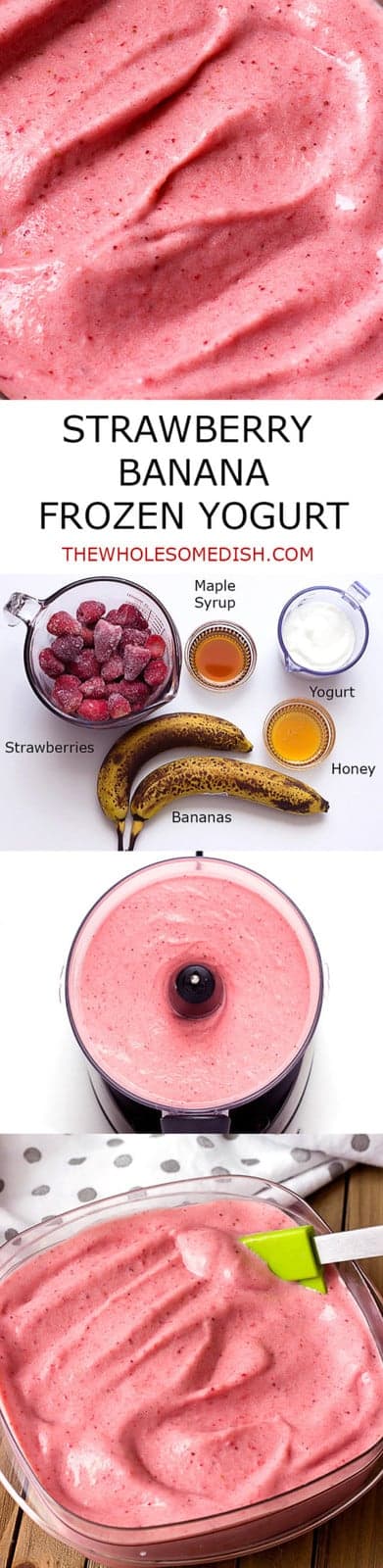 Strawberry Banana Frozen Yogurt - homemade with simple ingredients: strawberries, bananas, yogurt, maple syrup, and honey.