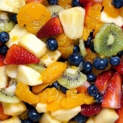 close up of honey vanilla fruit salad