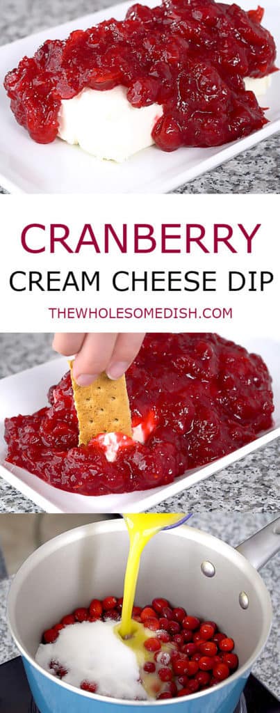 3 image collage with text showing making Cranberry Cream Cheese Dip Collage