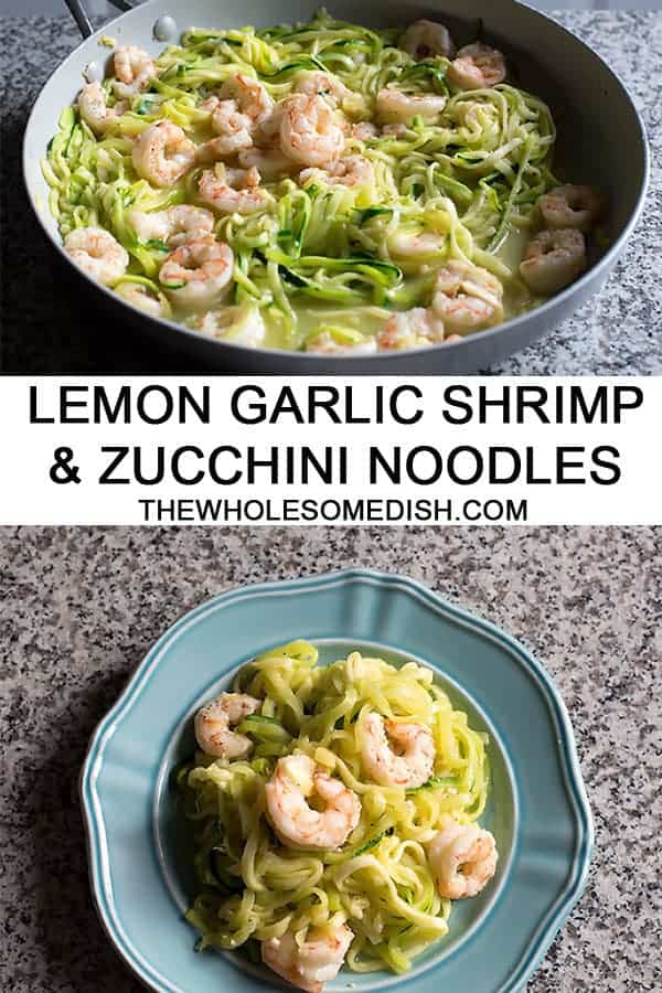 Garlic Shrimp and Zucchini Noodles (Zoodles) is an easy, quick cooking, healthy recipe perfect for a light dinner or even lunch. #shrimp #zucchininoodles #zoodles #zucchini #lowcarb #recipe #healthy #garlic #easyrecipes #quickrecipes