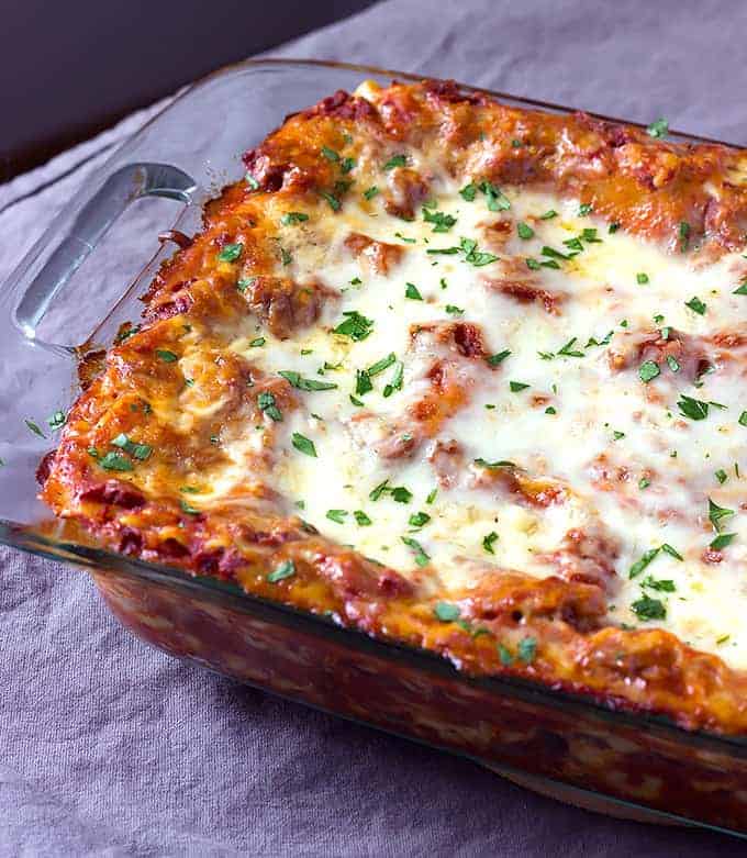 Casserole dish of the best lasagna recipe