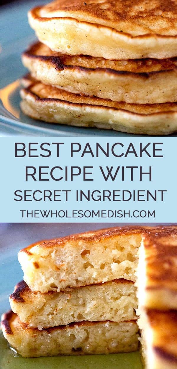 Best Pancake Recipe - This tasty pancake recipe is easy and has a secret ingredient that gives them the perfect fluffy pancake consistency.#thewholesomedish #pancakes #bestpancakes #pancakerecipe #easypancakes #sourcreampancakes #fluffypancakes