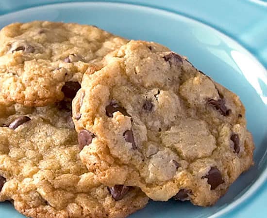3 of the best homemade chocolate chip cookies on a plate