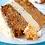 Slice of the best carrot cake on a plate