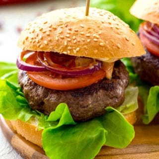 The best classic burger recipe on a bun with traditional hamburger toppings