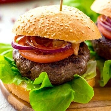 The best classic burger recipe on a bun with traditional hamburger toppings