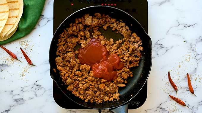 homemade taco seasoned beef in a skillet