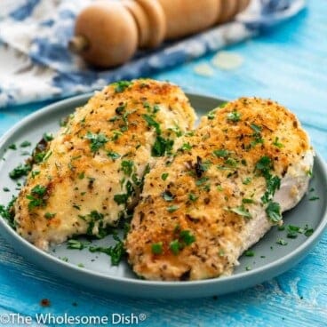 2 baked chicken breasts with parmesan topping