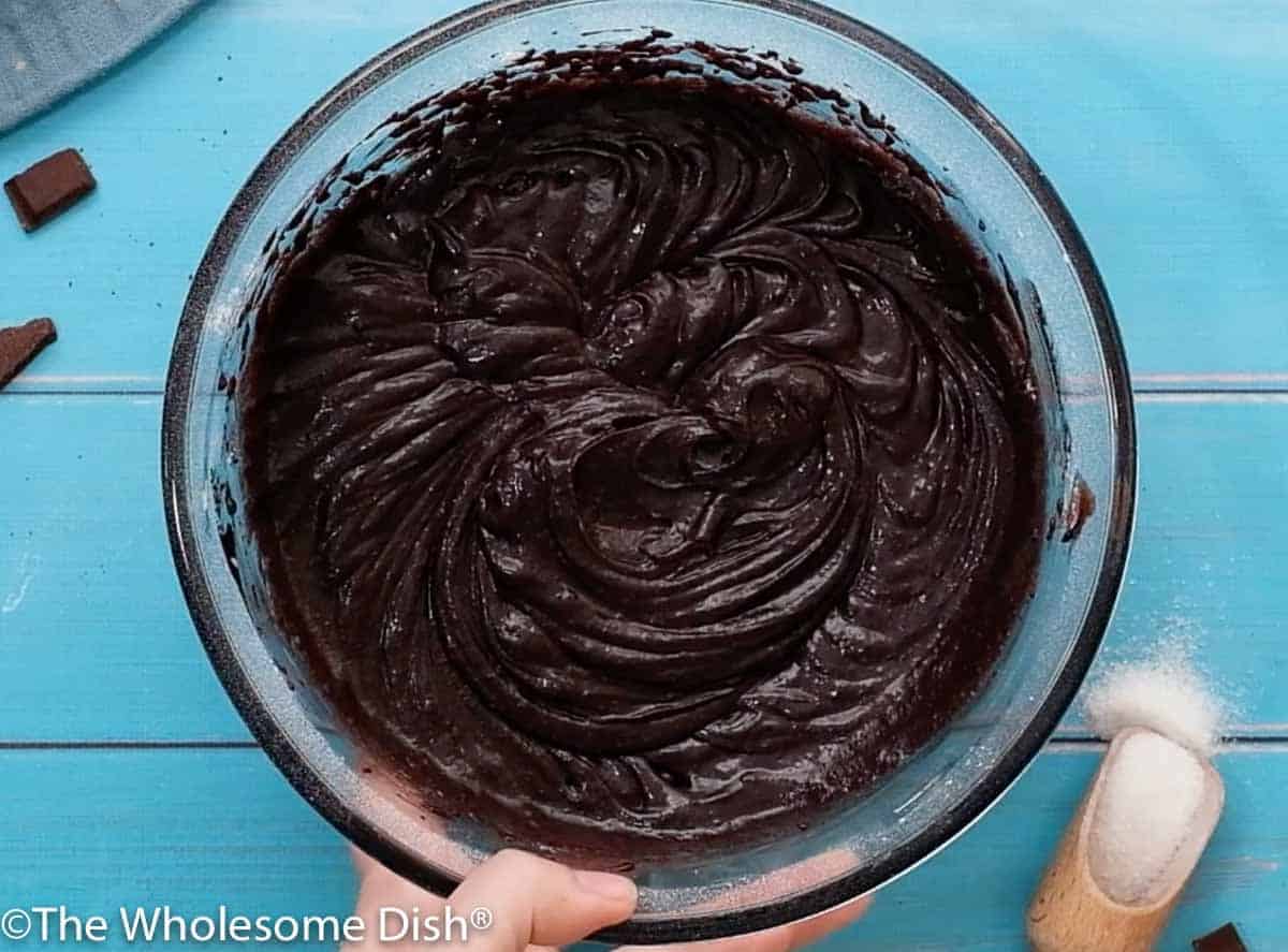 mixing bowl full of cream cheese chocolate buttercream frosting