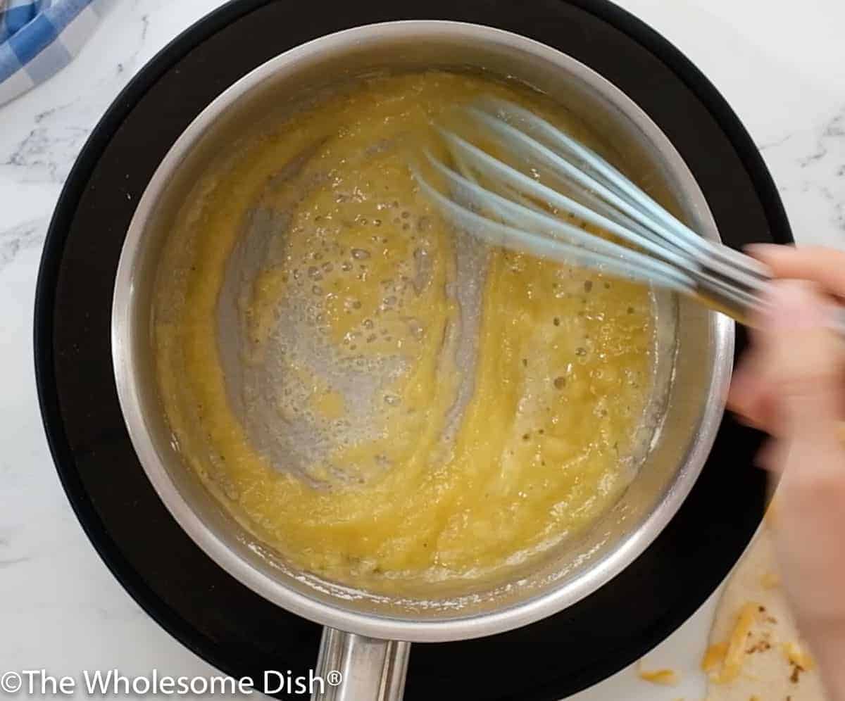 Butter and flour cooking in a sauce pot